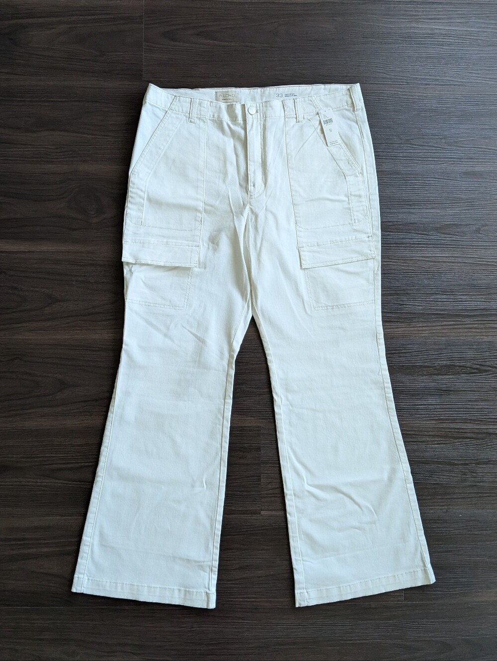 NWT Anthropologie Pilcro White Ivory White Cargo Flare Pants Boho Fall 33